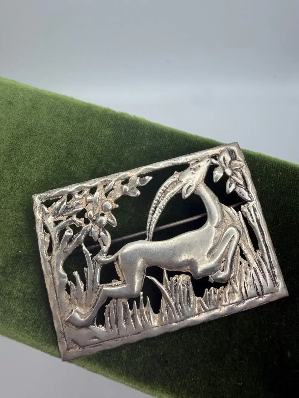 Vintage Art Nouveau Gazelle Brooch: Sterling Silver Victorian Revival Jewelry